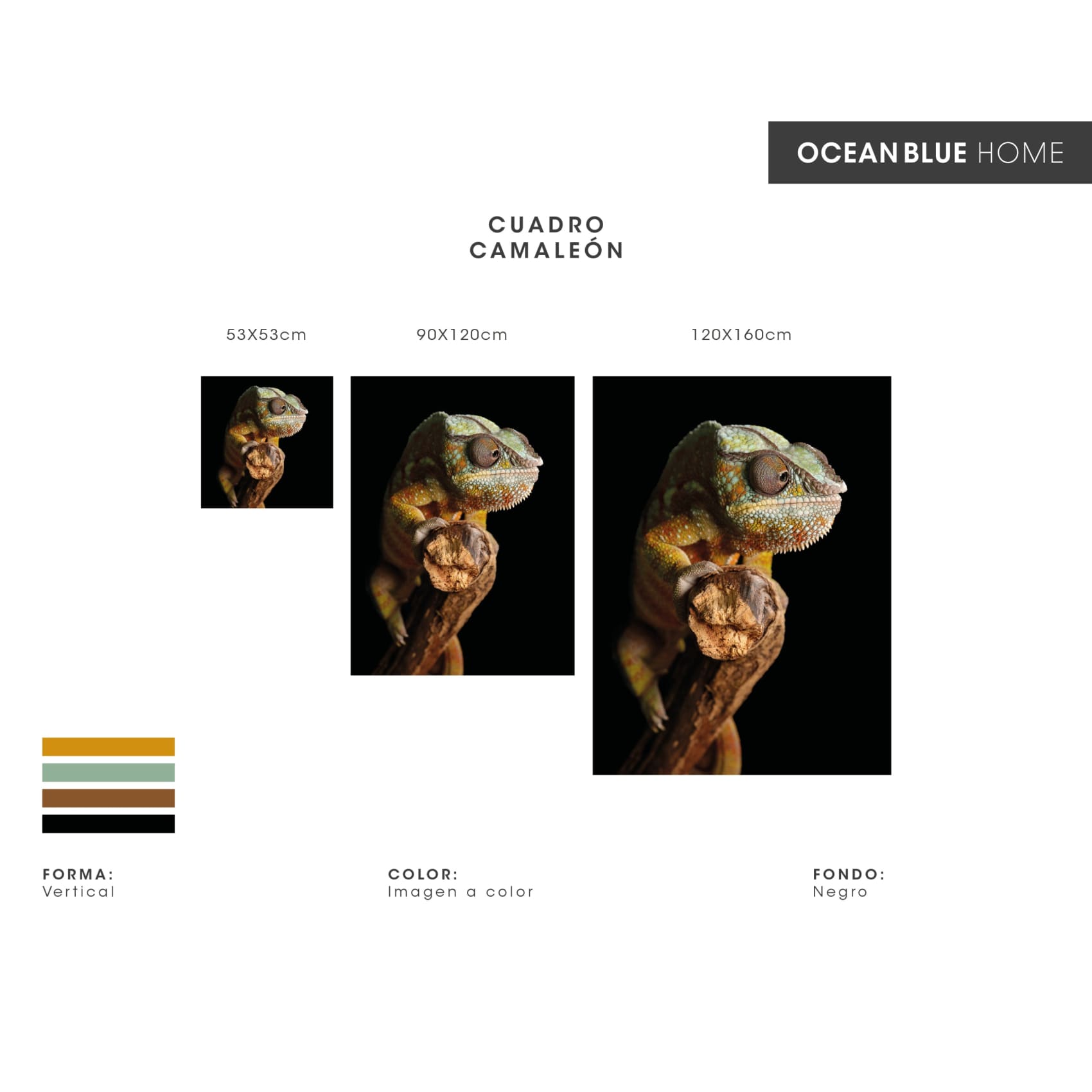 Vibrant Cuadro Camaleón wall art with sharp, colorful details, perfect for adding elegance to any home decor space.