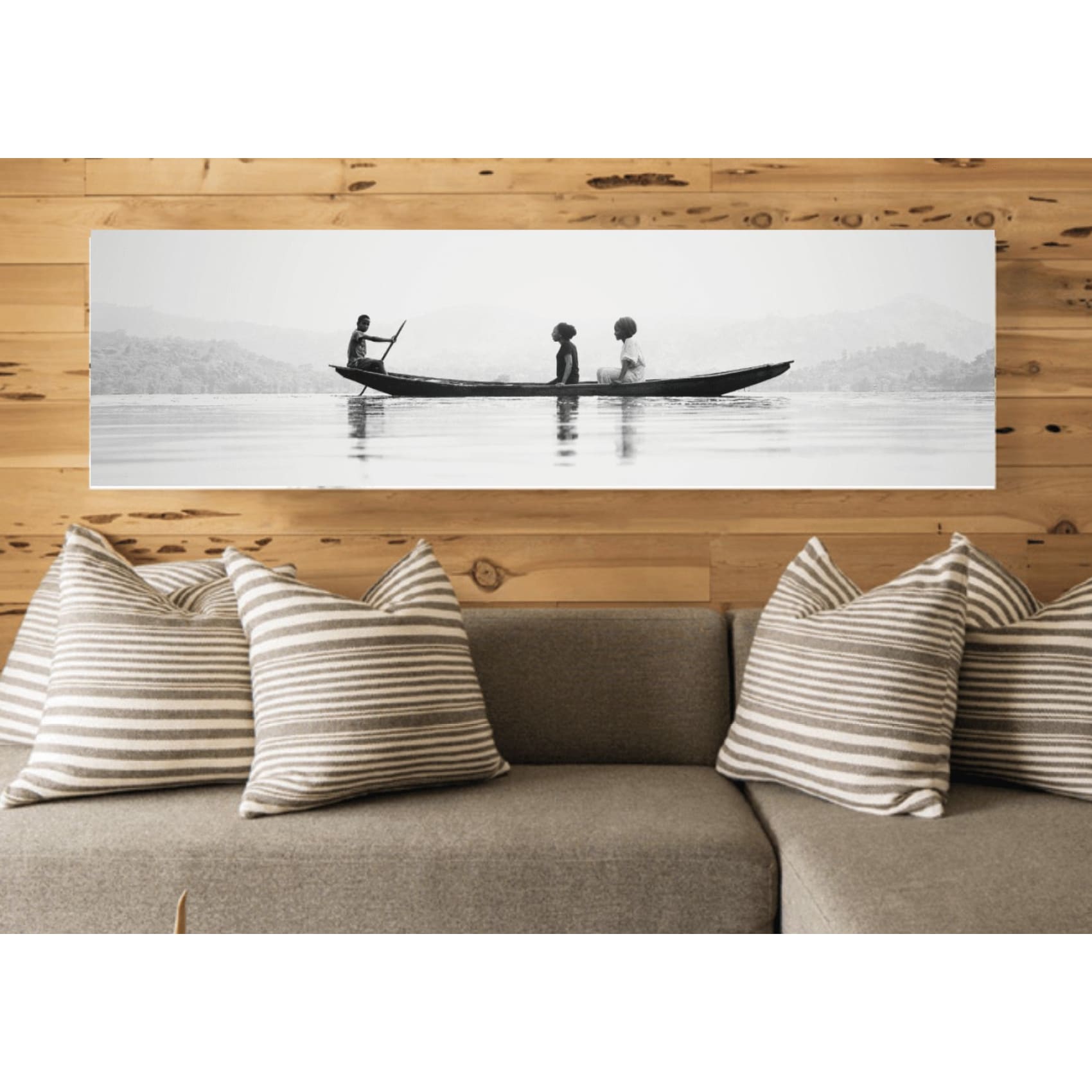 Vibrant digital print of a canoe-themed artwork, showcasing sharp details and bold colors on a premium 53x53 cm canvas.