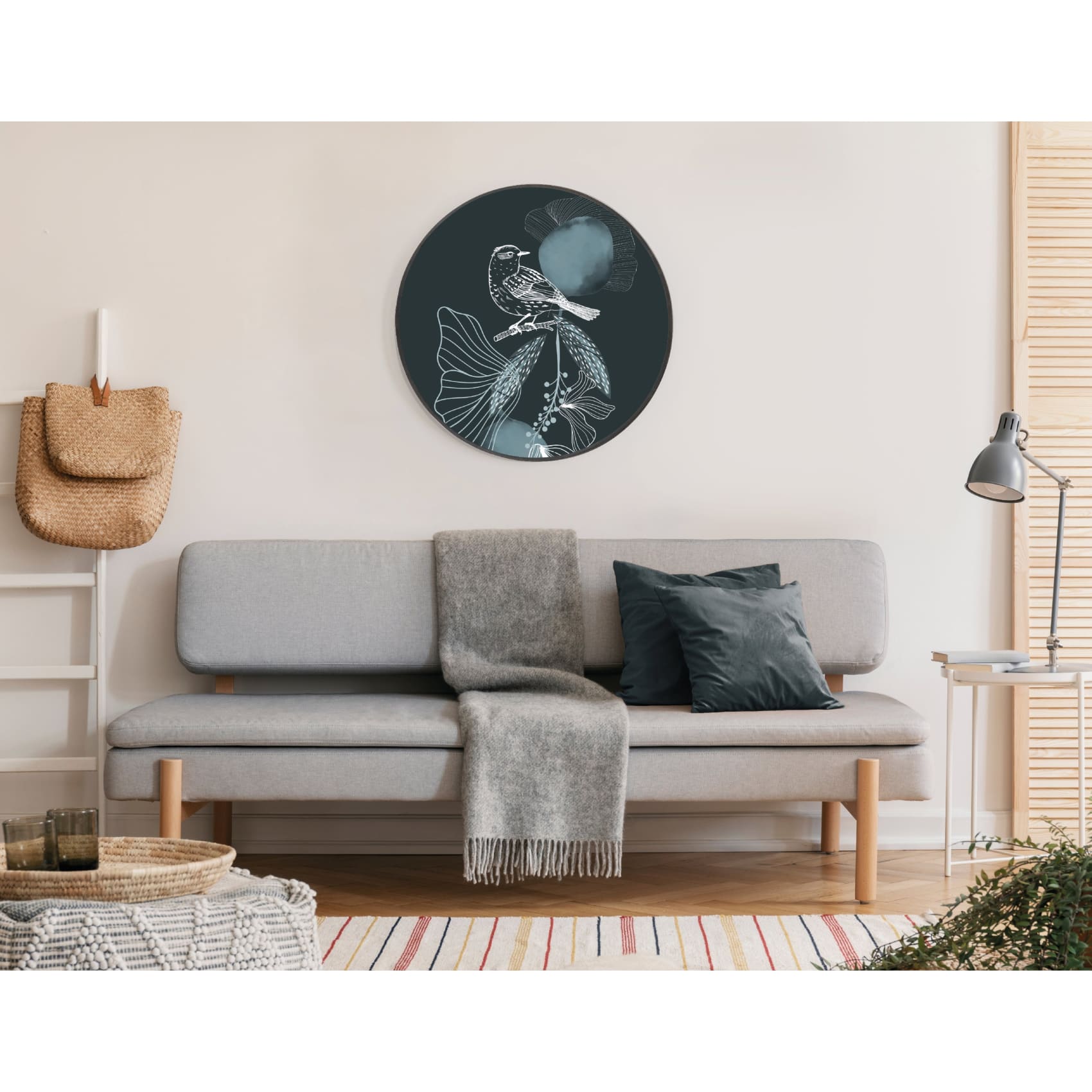Vibrant Cuadro Redondo Azulejo wall art with a striking tiled design, printed on canvas and framed in sleek MDF.