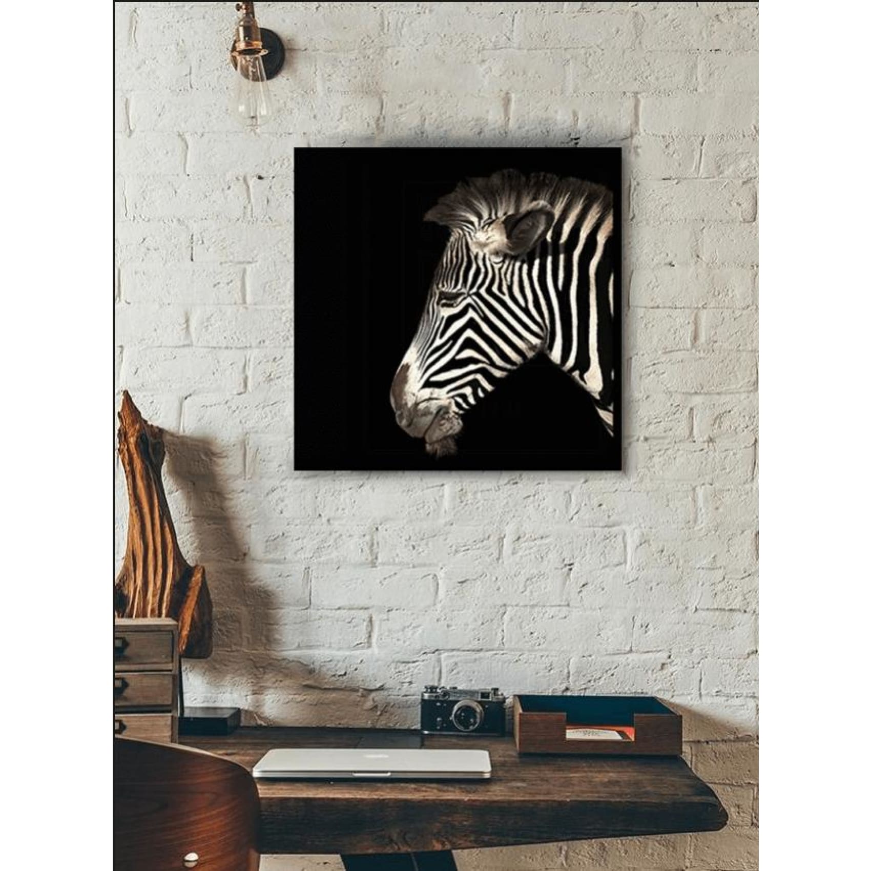 Vibrant zebra art print on high-quality canvas, showcasing bold black and white stripes with sharp, elegant details.